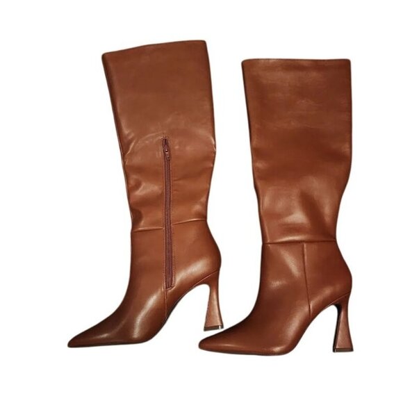 JustFab Alice Boot Cognac Brown Knee High Bootie Women's 8 - Picture 3 of 14